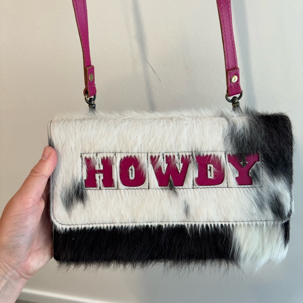 Howdy Real Cow Fur Black and White Purse - Picture 3 of 7